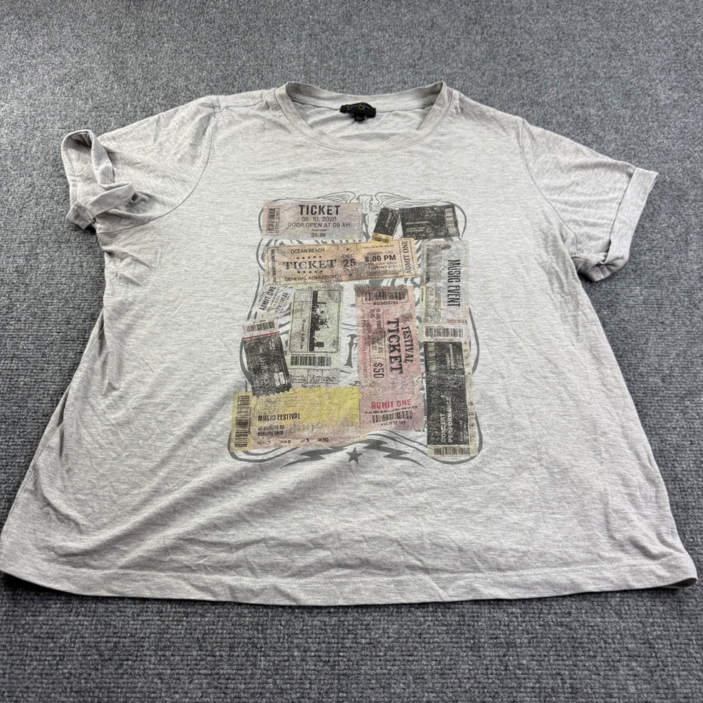 Jessica Simpson Graphic Tee 1X Gray Music Concert Ticket Stub T-Shirt Womens